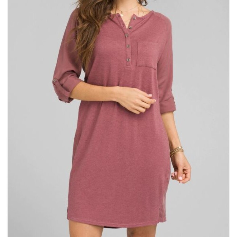 NWT Prana Womens Hensley Dress Size S Rose 3/4 Sleeve Lightweight Athleisure